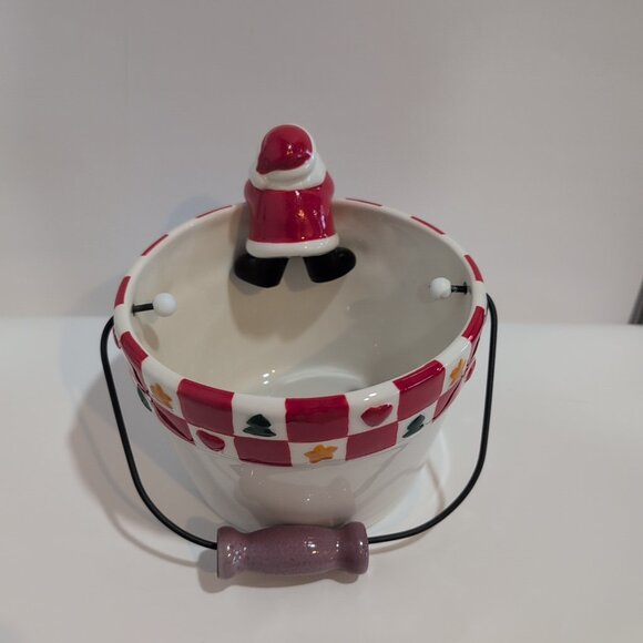 Ceramic Christmas Pot Container With Santa And Handle - Picture 5 of 6
